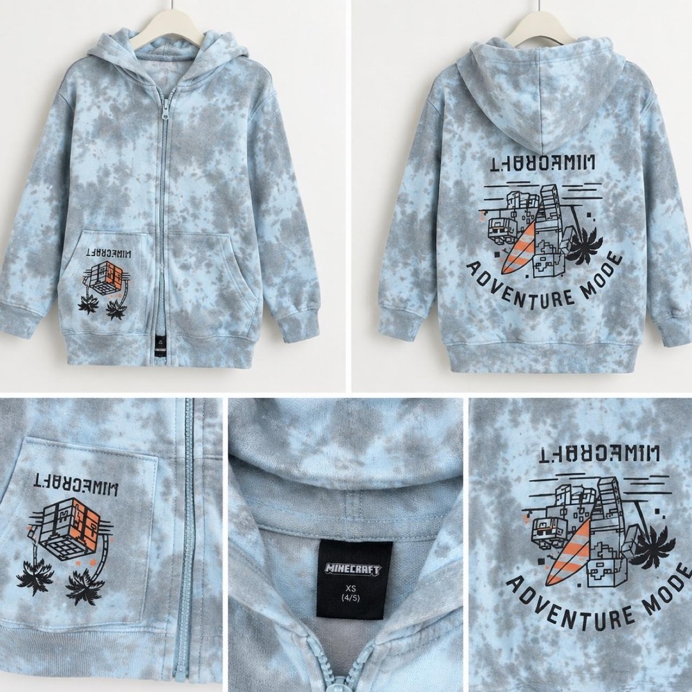Minecraft Adventure Mode Tie-Dye Zip Hoodie — Boys XS 4/5